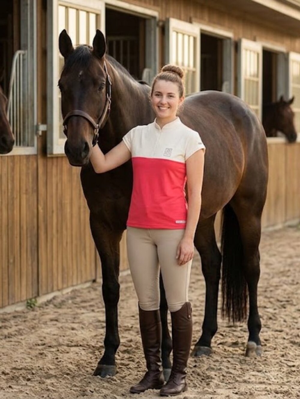 Grand Prix womens equestrian size small show shirt short sleeve red pink